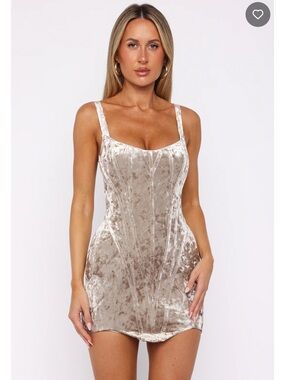 White Fox Boutique Velvet Corset Mini Dress in Taupe